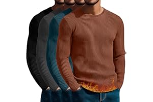 August Alley 4 Pack Men's Cotton Thermal Long Sleeve Shirts Ribbed Crew Neck Tops Slim Fit Undershirts Fall Winter Base Layer