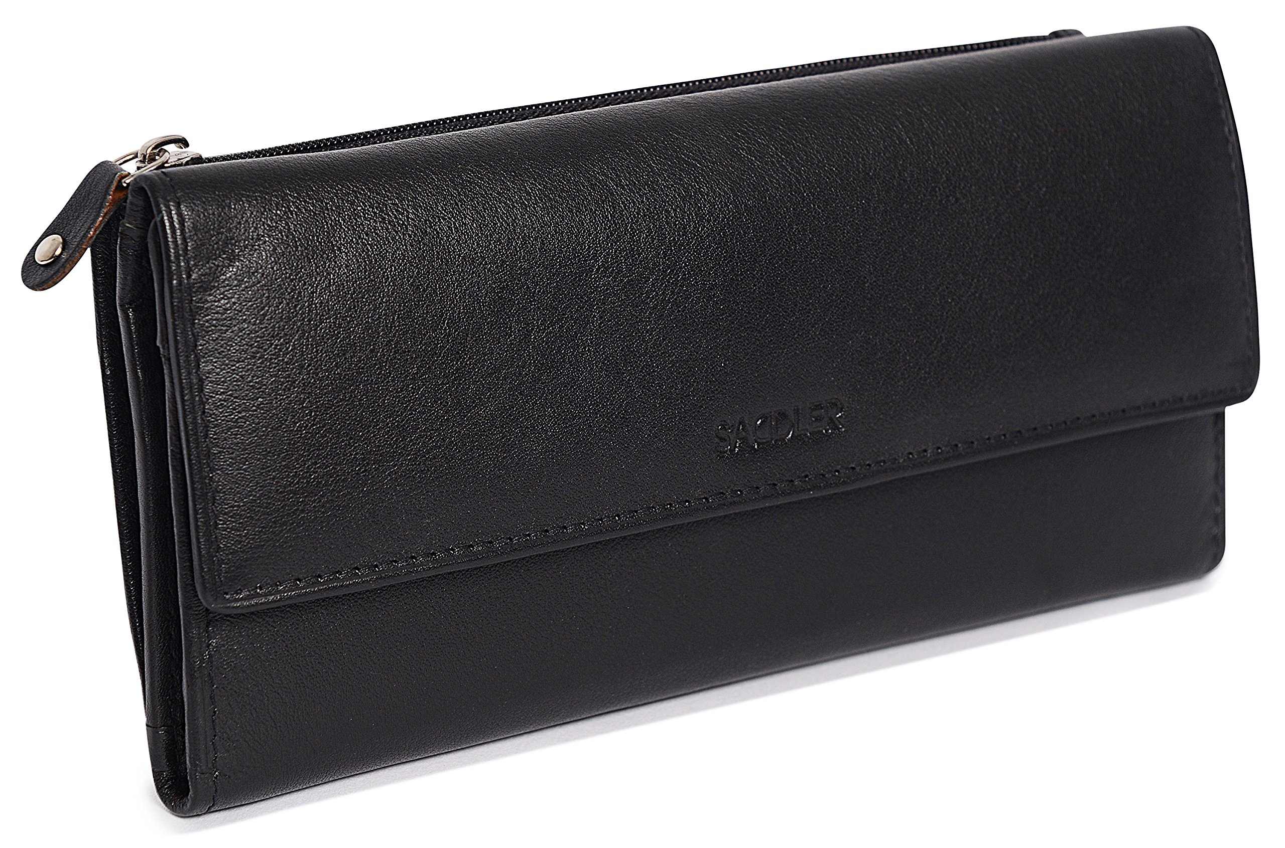 SADDLER Real Leather RFID Trifold Wallet – Women's Luxury Clutch Purse with Multi Zipped Coin Pockets & Card Slots | Secure & Elegant Gift — image 1