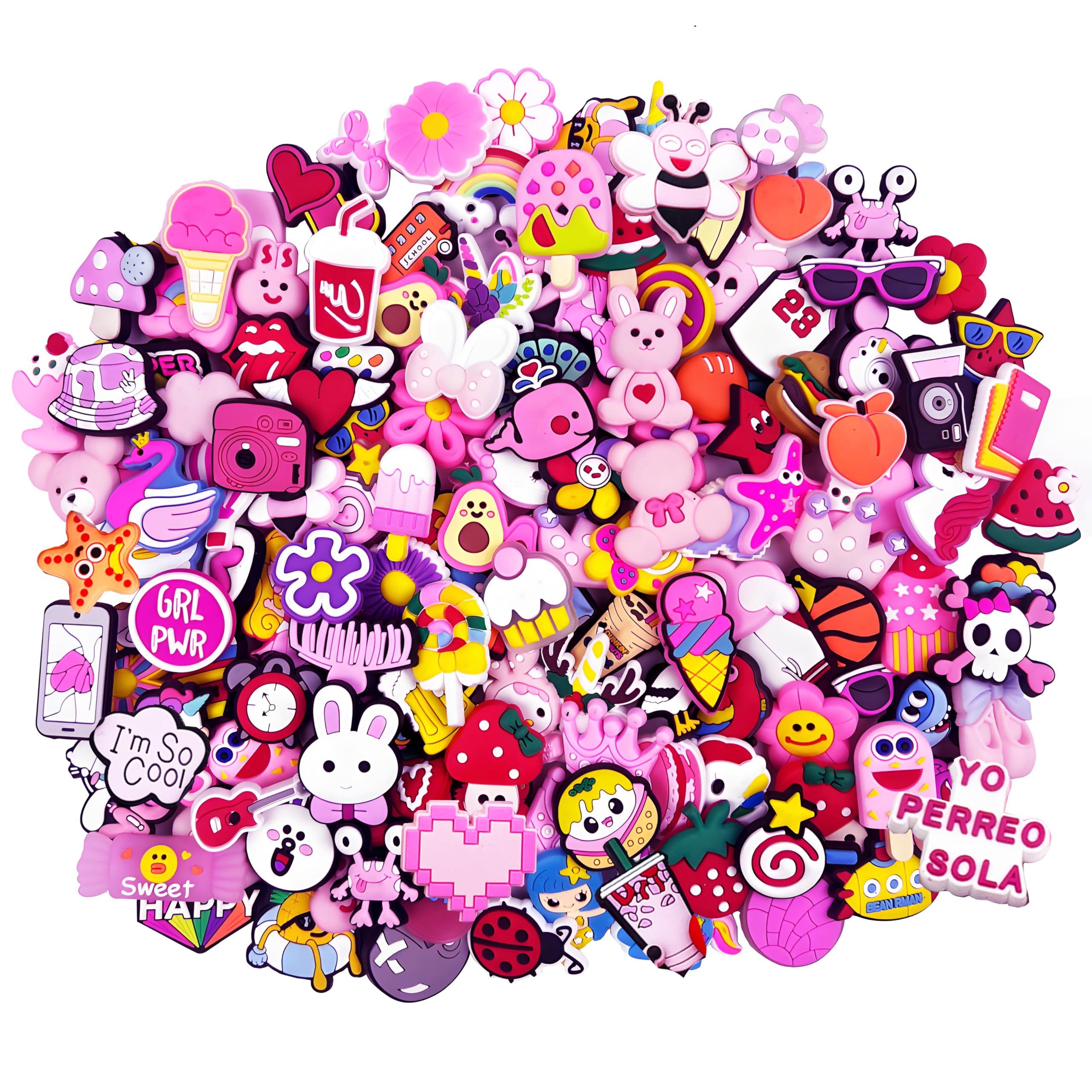 Photo 1 of 30/50/100 Pcs Random Pink Shoe Charms for Girls, Cartoon Cute PVC Bulk Croc Accessories Charms Suitable for Shoes Clog Sandals (Lot of 30)