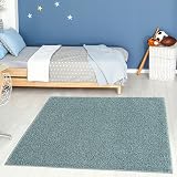 THE RUGS Living Room Rug 120x120 cm Duckegg Blue Shaggy 30 mm Thick