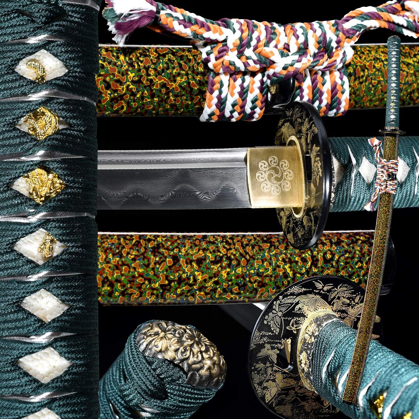 eroton-Damascus Clay temperd/Heat Tempered Fold Steel Full Handmade Hand Forged Japanese Real Authentic Samurai Katana Sword,Full Tang,Functional,Practical, Razor Sharp,Battle Ready(2.7ib)…
