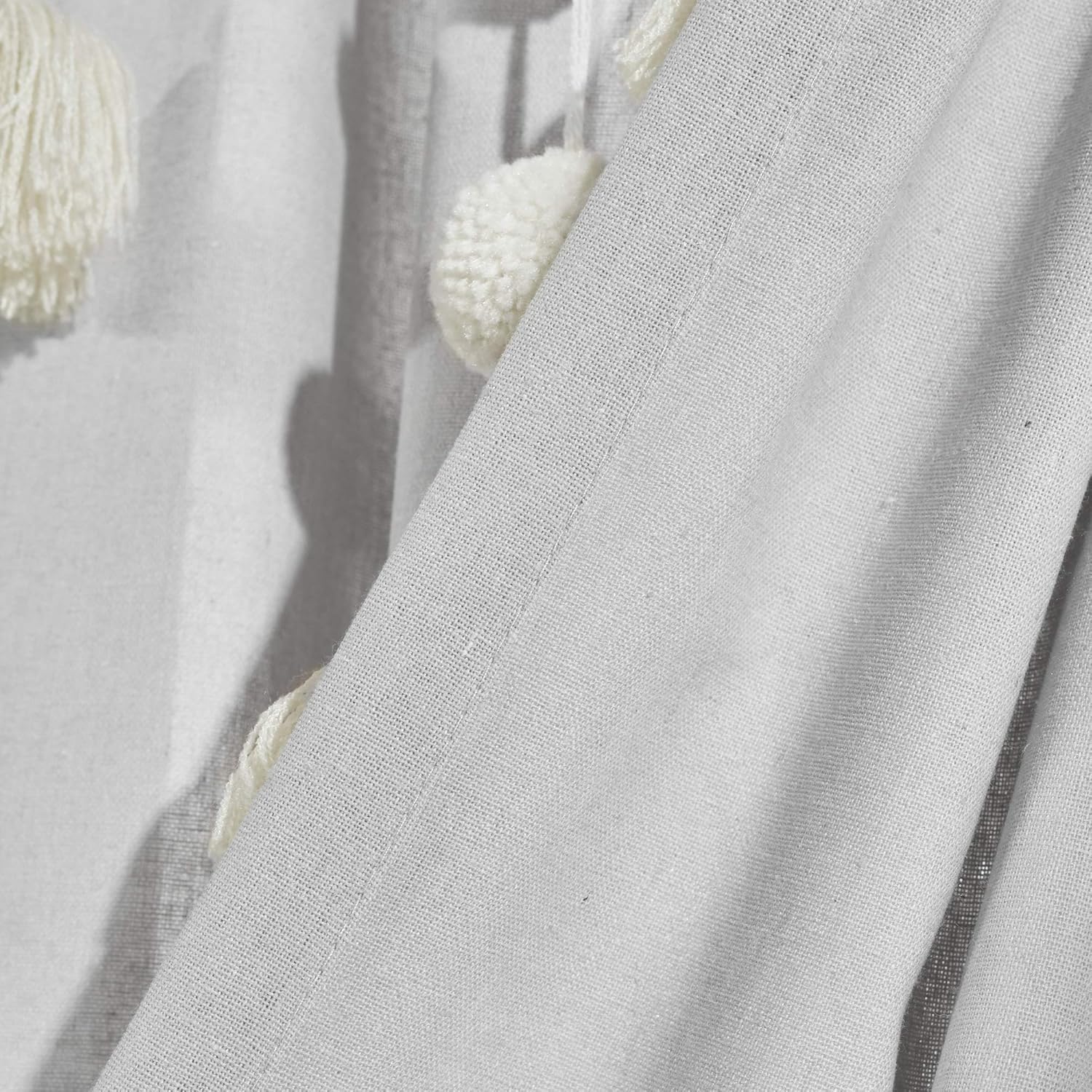 Lush Decor Boho Pom Tassel Linen Window Curtain (Single Panel), 84" L x 52" W, Light Gray: Home & Kitchen