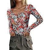 PRETTYGARDEN Women's 2026 Fall Long Sleeve Henley T Shirts Button Ribbed Knit Slim Fit Basic Tops Blouse Casual Outfits