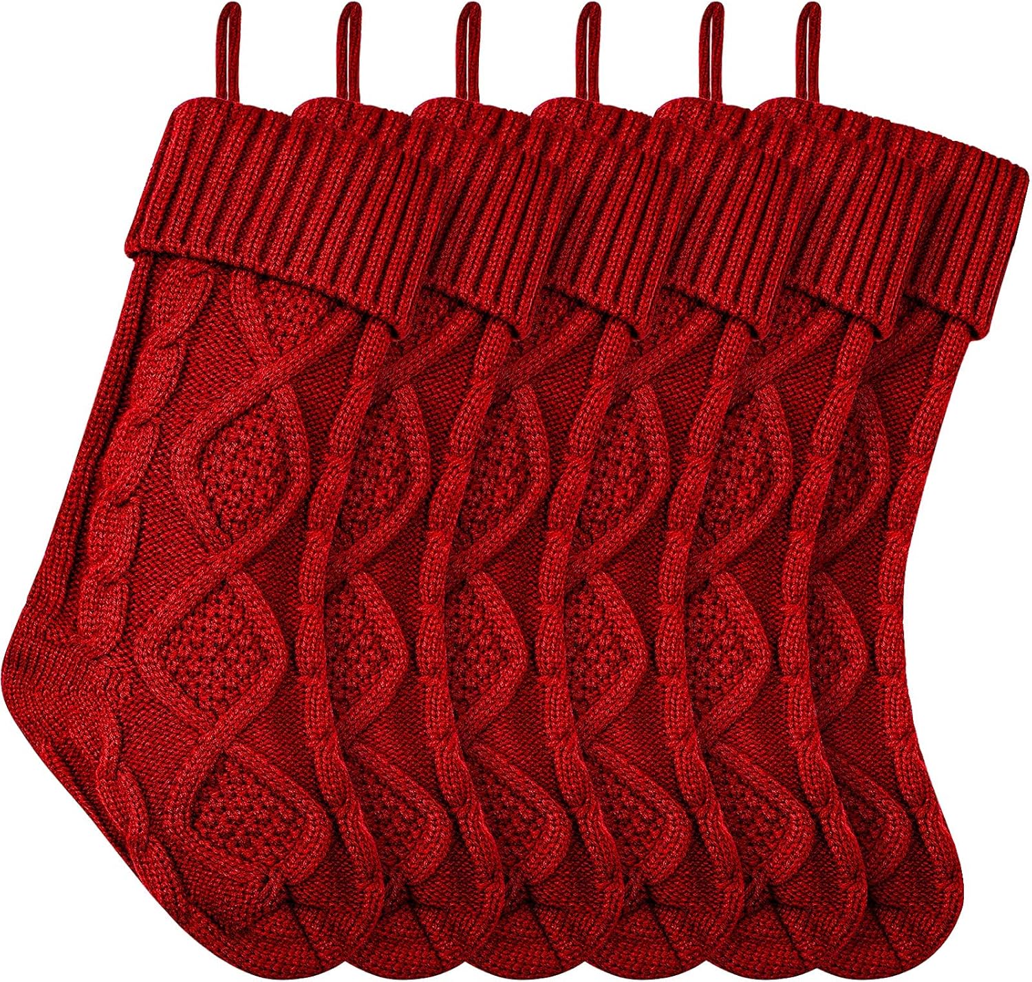 Stockings & Holders - Christmas Stockings Knitted Xmas Stockings 18 Inches Double-Sided Fireplace Hanging Stockings for Family Christmas Decoration (Burgundy, 6)