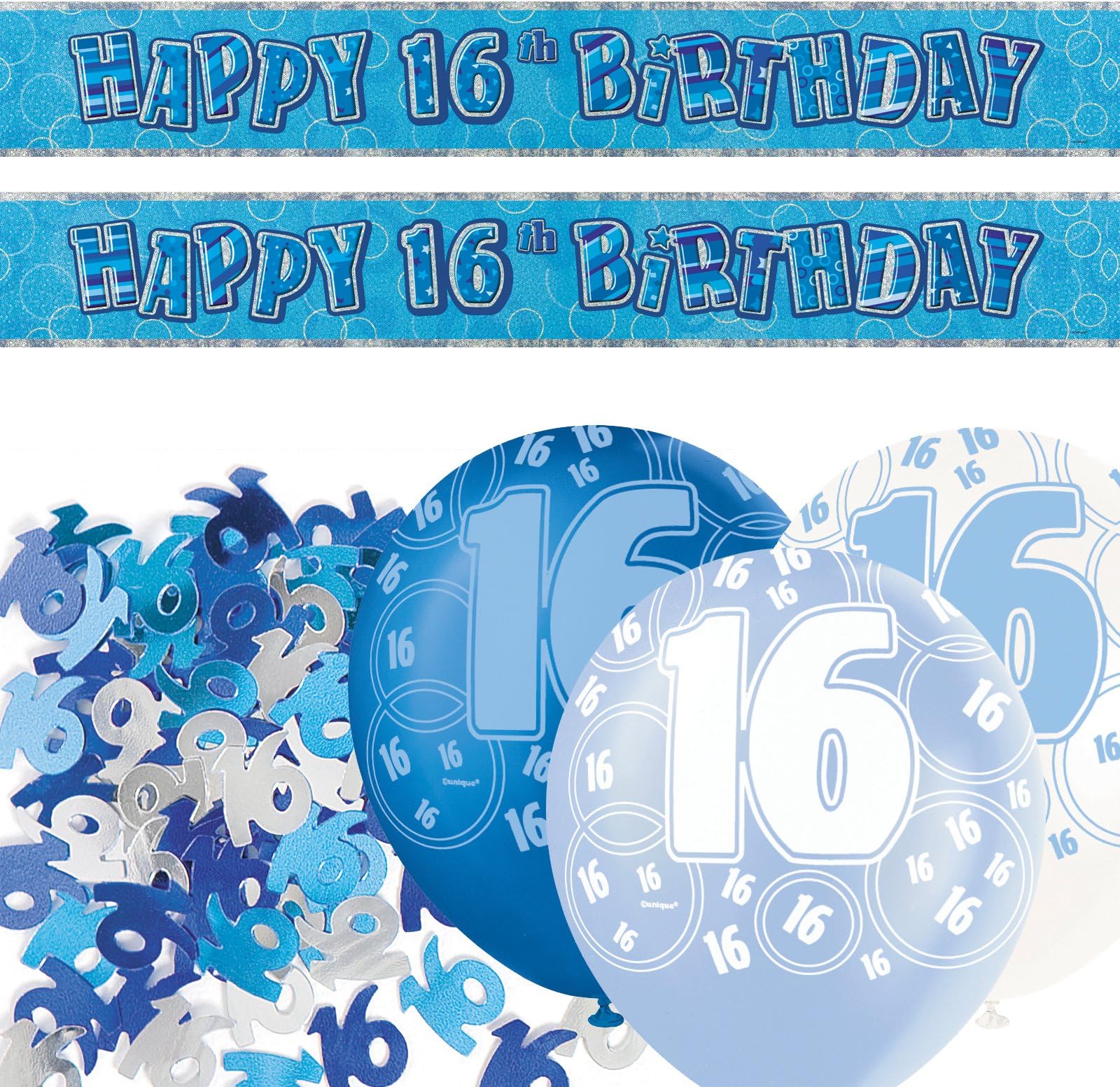 Blue Glitz 16th Birthday Banner Party Decoration Pack Kit Set