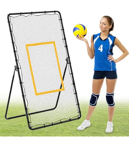 PLYOGO Filet de rebond pour volley-ball, 1,2 x 2,1 m, filet d'entraînement avec 5 angles de rebond réglables, équipement d'entraînement facile à installer pour améliorer les compétences de piquage