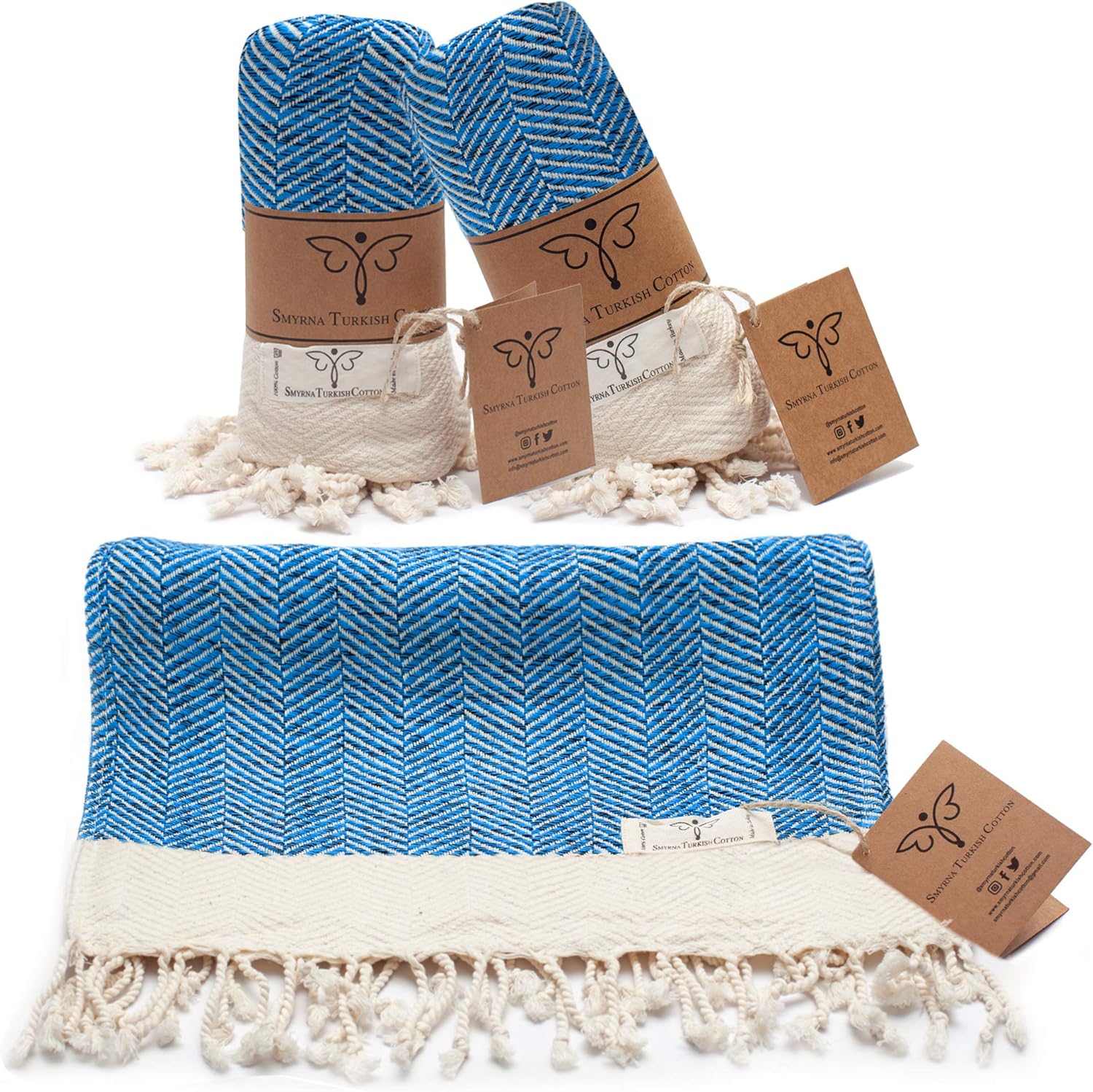 Smyrna Original Turkish Hand Towels Herringbone Series Set of 2 | 100% Cotton, 16 x 40 Inches | Decorative Bathroom Peshtemal Towel for Hand, Face, Hair, Gym, Yoga, Tea, Kitchen and Bath (Beige): Kitchen & Dining