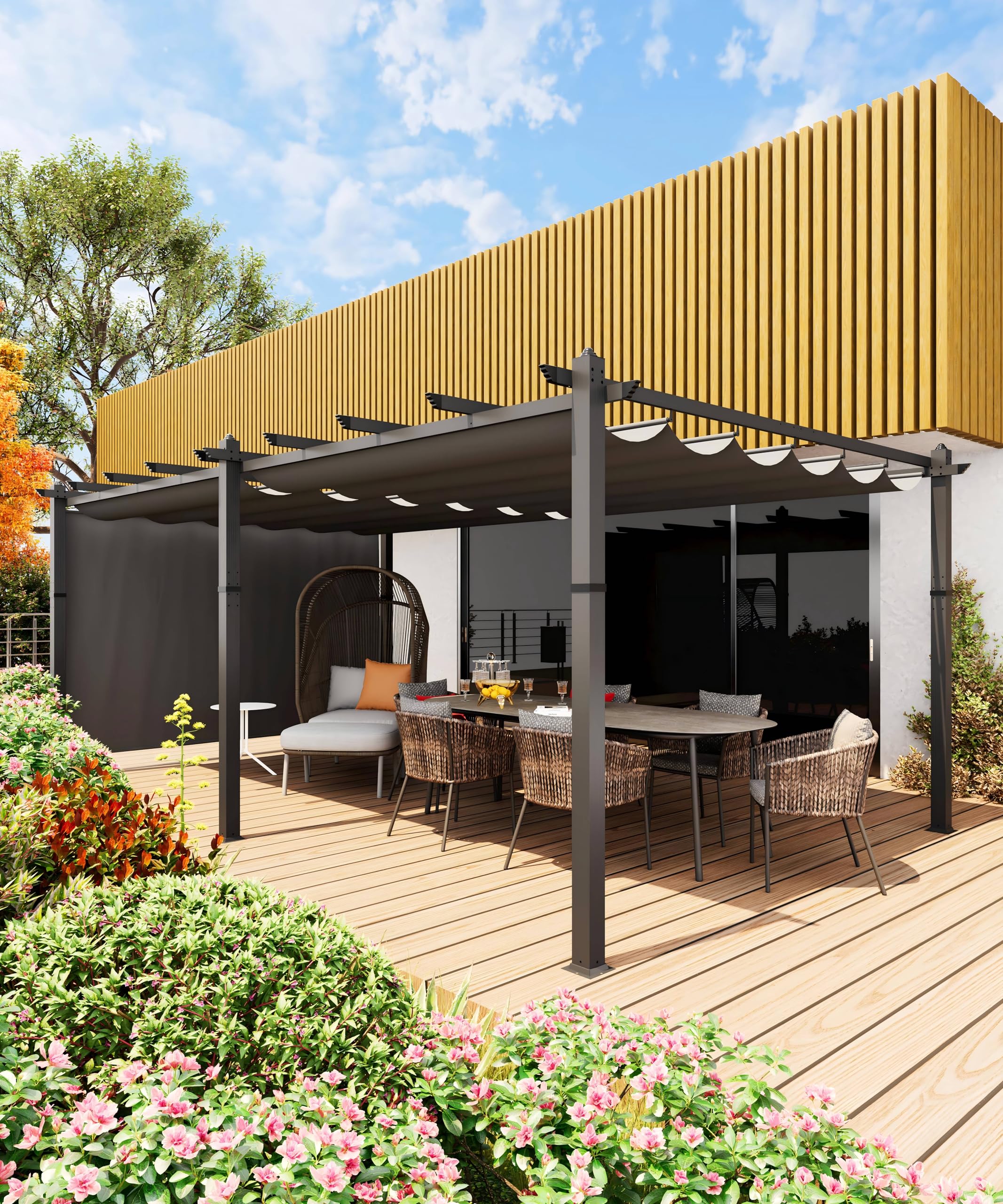 Photo 1 of **box 1 of 2 ONLY** GarveeLife 12x20 Ft Aluminum Pergola, Outdoor Metal Pergola with Adjustable Canopy, Reinforced Frame Outdoor Shelter for Backyard, Garden and Deck - Gray