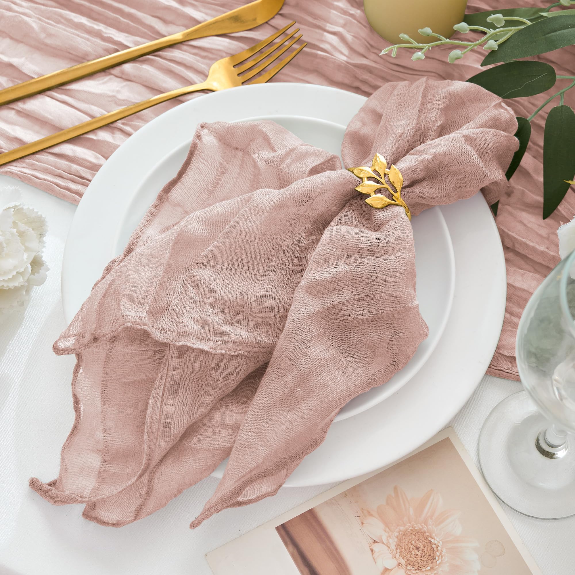Photo 1 of ***missing parts*** Xiomot 12 Pack Cheesecloth Napkins 20"x20" Dusty Pink Boho Gauze Cheese Cloth Napkins Bulk Rustic Dinner Table Decor for Wedding Bridal Baby Shower Party