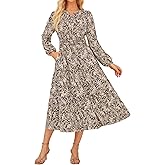 GRACE KARIN Long Sleeve Dress for Women 2026 Spring Wedding Guest Dress Floral Boho A Line Flowy Maxi Dresses with Pockets