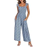ANRABESS Jumpsuits for Women Dressy One Piece Summer Outfits Wide Leg Sleeveless Smocked Romper Jumpers Casual Beach Overalls