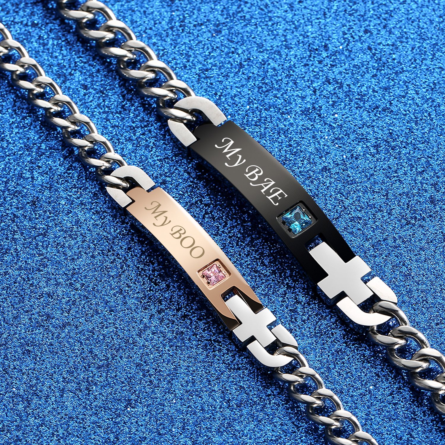 Gagafeel His Only Her One Stainless Steel Chain Couple Bracelet Gift Set for Lover (My BAE My BOO)