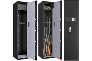 IRONMAX Rifle Gun Safe, Assembled & Digital Password Long Gun Cabinet w/Removable Shelf & Lockable Top Box, Heavy Duty Gun Sa