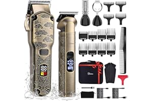 Hatteker Professional Hair Clippers for Men Beard Trimmer Clippers and Trimmer Set Waterproof T-Blade Trimmer Cordless Groomi