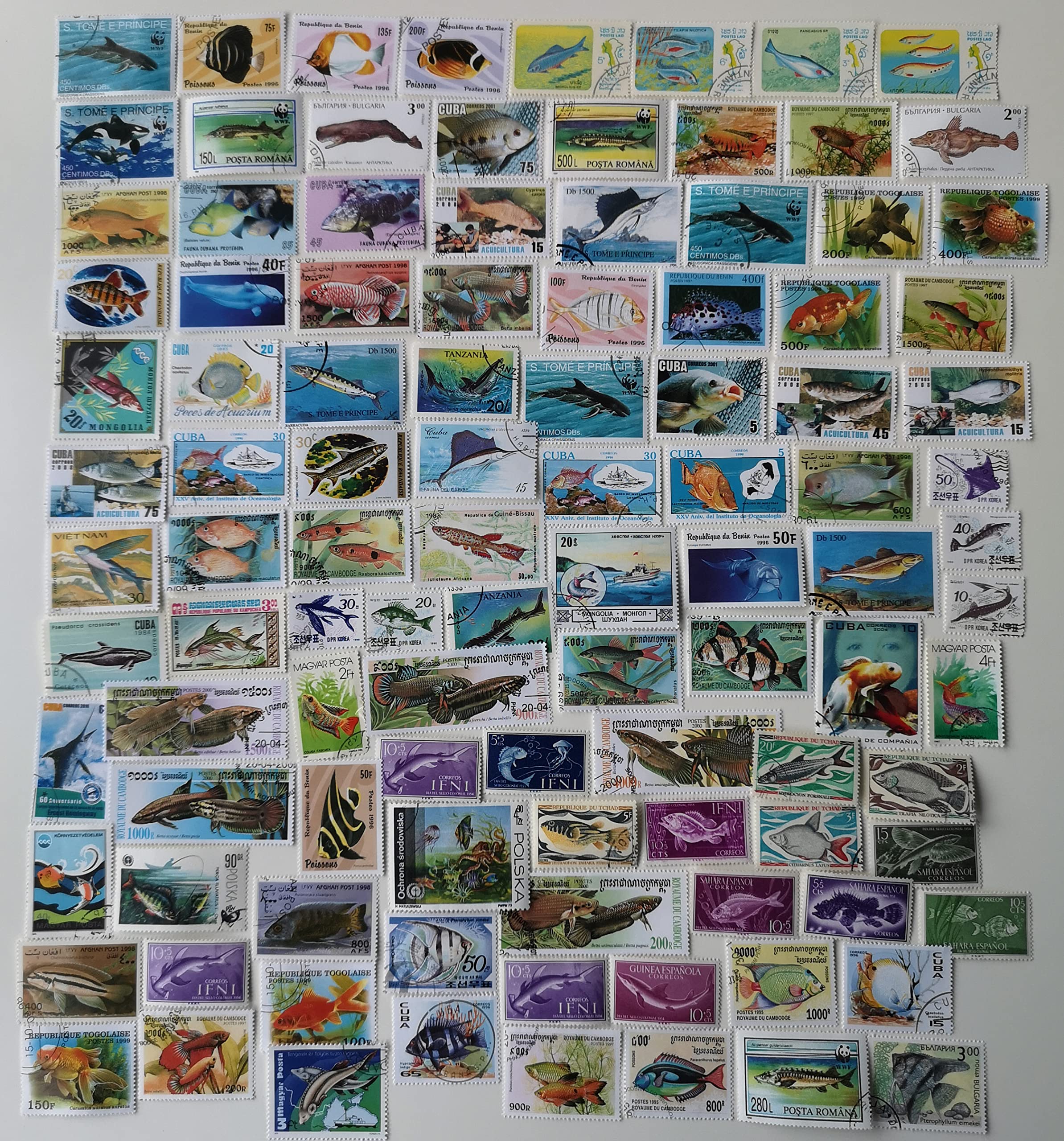 100 Different Fish and Sea Life Stamps Collection (Stamps for Collectors)