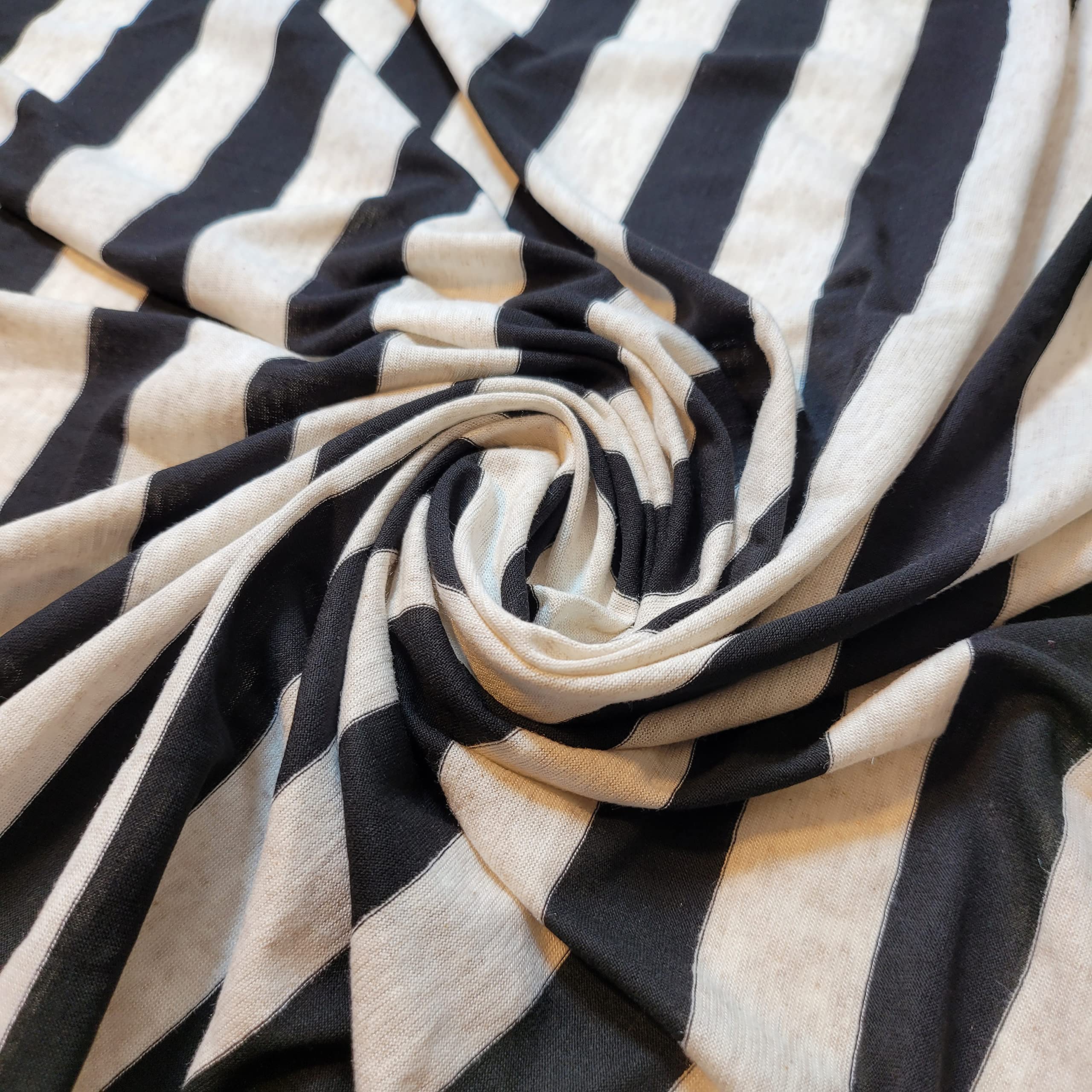 Soft Plain/Printed Cotton Jersey Stretch Knit T Shirt Baby Grow Craft Fabric Material 58'' - 150 cm Wide Sold As 1 Meter Pre - Cut Lengths (Black Melange Stripe), (LP101) — image 1