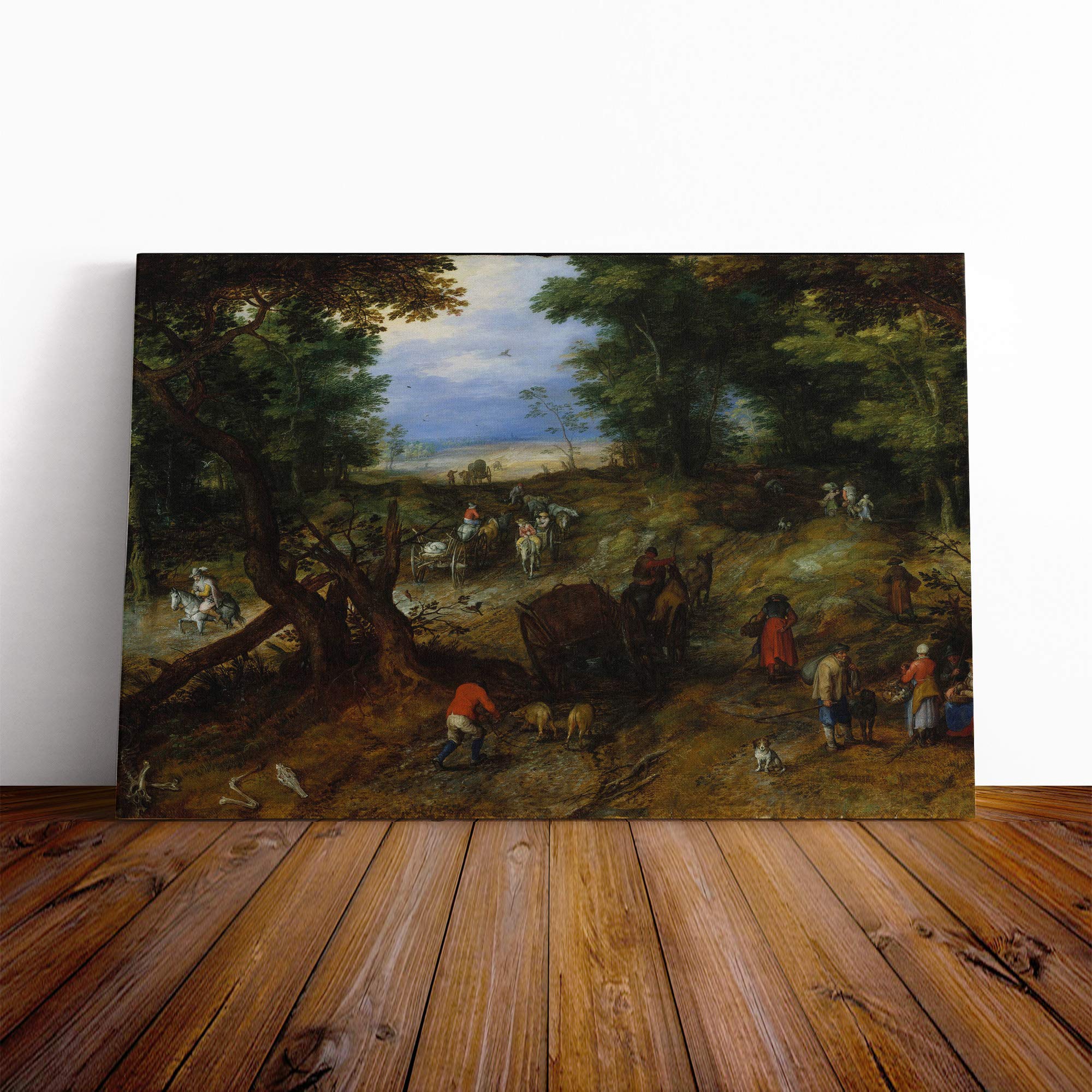 Pieter Bruegel The Elder A Woodland Road with Travellers Canvas Print | Gallery Wrapped 30mm Frame Wall Art | 20x14 inches | Ready to Hang | Modern Landscape Picture | Living Room Lounge Office