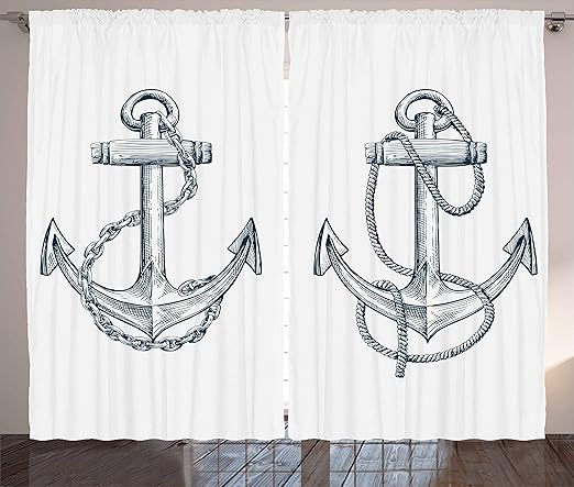 Amazon Com Ambesonne Anchor Curtains Vintage Sketch Nautical