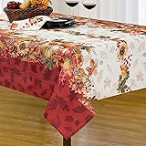 Elrene Home Fashions Swaying Leaves Bordered Fall Polyester Tablecloth, Seasonal and Holiday Tablecloth, 60" x 84" Oblong/Rec