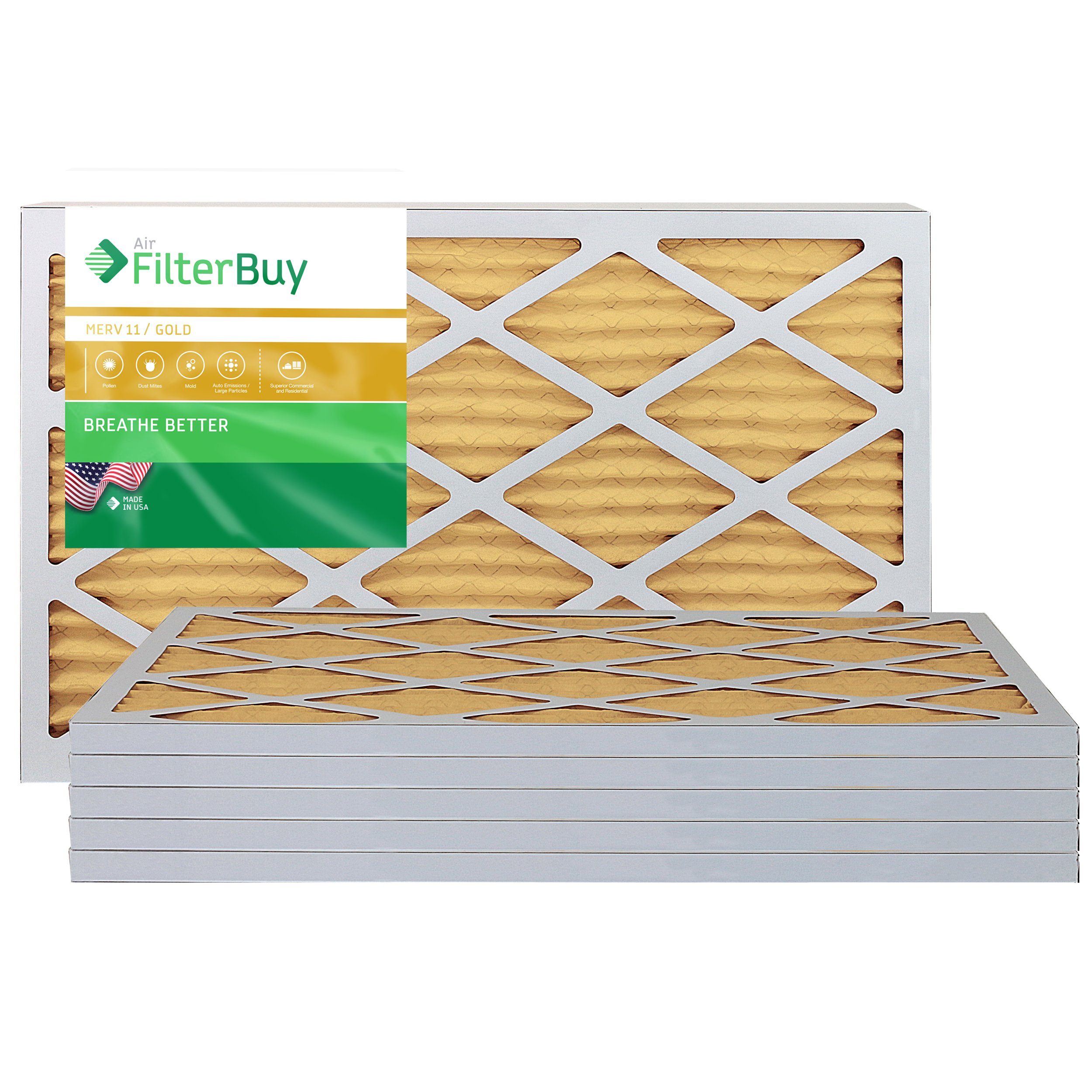FilterBuy 16x20x1 MERV 11 Pleated AC Furnace Air Filter, (Pack of 6