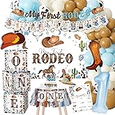 Aribra My First Rodeo Birthday Party Supplies, Western Cowboy 1st Birthday Decorations, Wild West One-Year-Old Party Decorations, Balloon Box, Backdrop, Balloon Arch, Highchair Banner