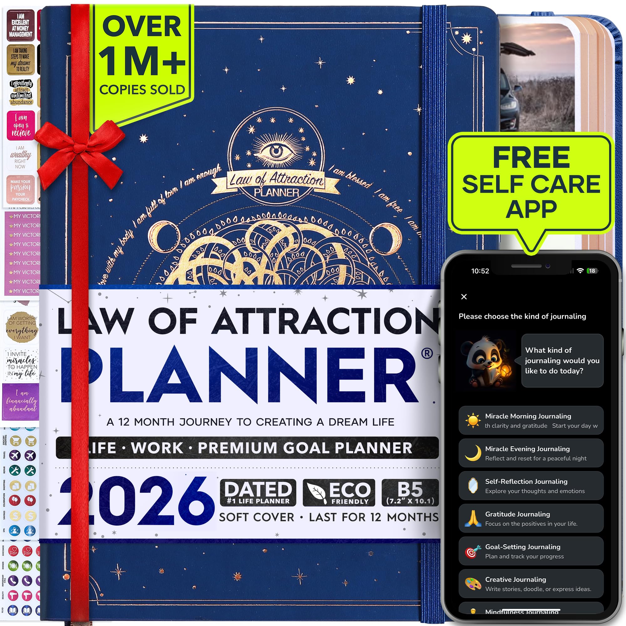 Law of Attraction Planner 2026 - Hourly, Weekly & Monthly Goal Setting Planner with Productivity App | 12 Month Life & Gratitude Journal | Include Foldable Vision Board, Gift Box & Stickers