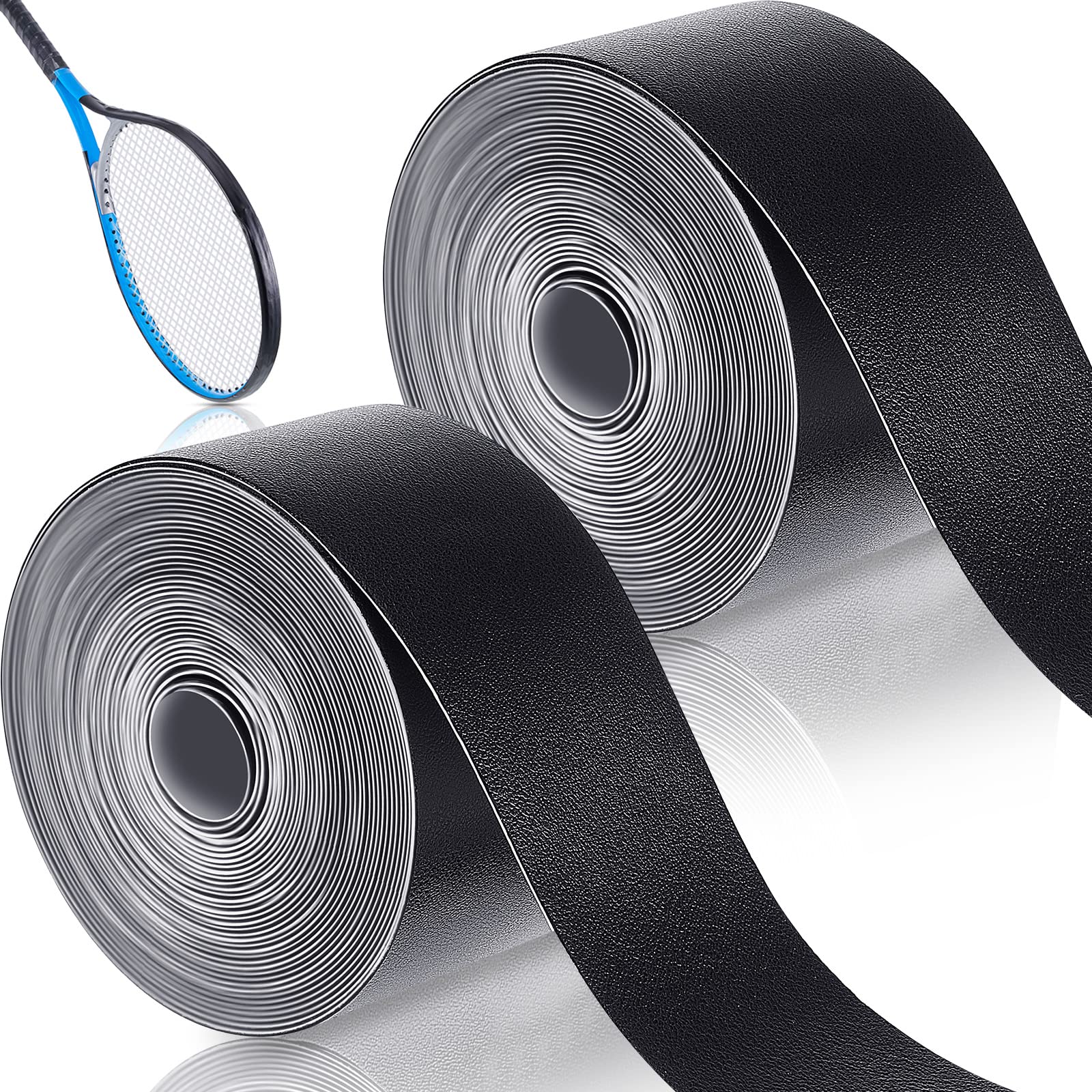 Photo 1 of 2 Pieces Black Racket Protection Tape Racquet Head Guard for Tennis Practice Racquetball, 16.4' Roll