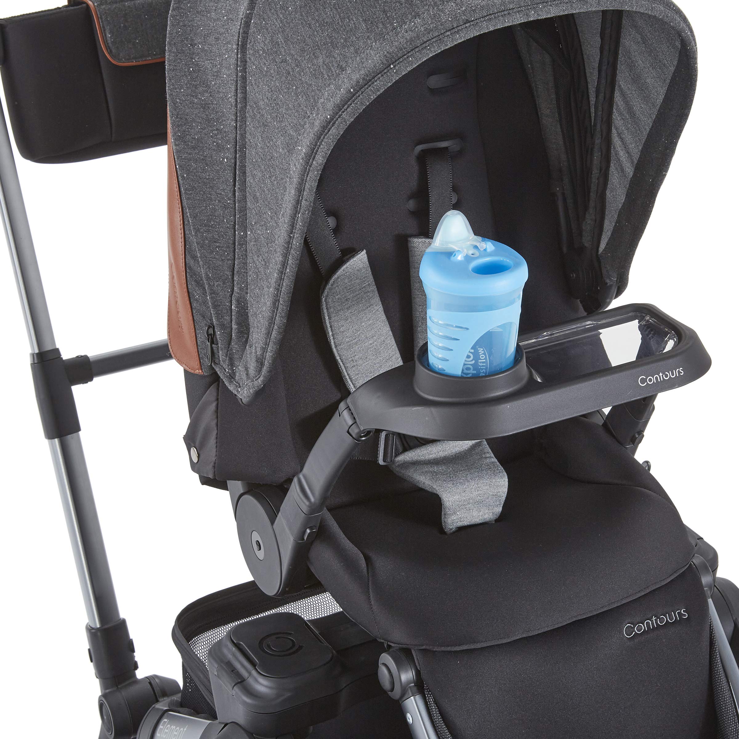 Photo 1 of Contours Snack Tray Accessory, Exclusive Compatibility with ContoursBaby Element Baby Stroller (Model ZL032), Easy to Clean Cup or drink holder with Swivel Attachment, Black
