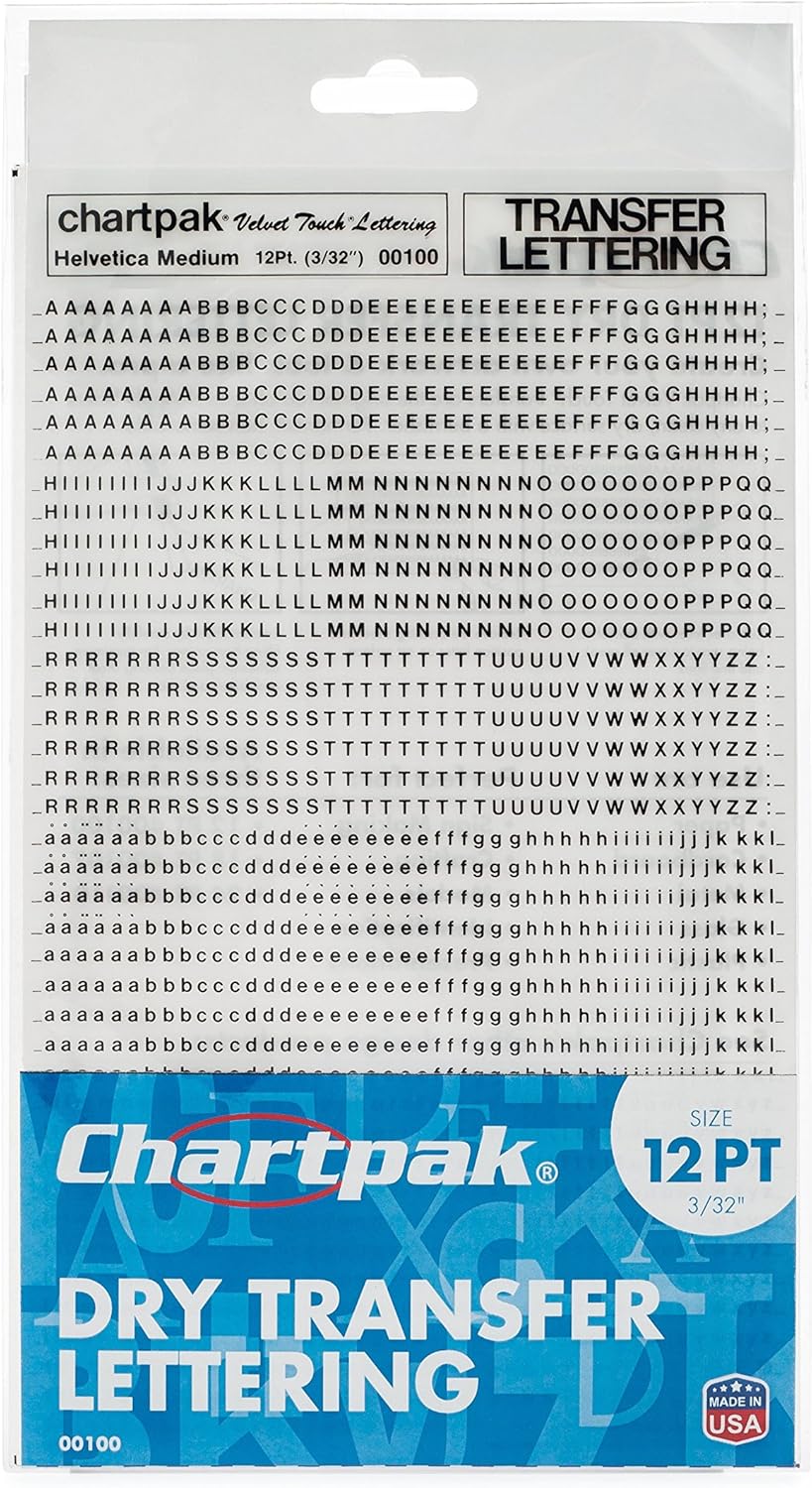 Chartpak Dry Transfer Letters and Numbers, 18PT Helvetica Font, 907 per