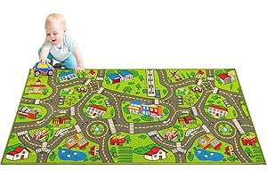 JOLLIEJAY Kids Carpet Playmat City Life 3D Playroom Rug | 30 x 60 Inch Extra Large Toddler Activity Mat for Race Cars & Toys | Playroom Rug Makes a Fun Educational Gift Idea for Boys & Girls (Green)