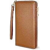 Yarnic Brown Women's Wallet Wristlet Band Wallet Credit Card Wallet Holder Money Pockets Women Clutch Case Coin Money Clip Organizer Purse with RFID Blocking Large Capacity with Zipper Tan