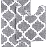 OLANLY Bathroom Rugs Set 2 Piece, Microfiber Bath Shower Mat and U-Shaped Toilet Rug, Machine Wash Dry, Non-Slip Absorbent Shaggy Bath Mats for Tub, Shower and Bathroom (24"x16"+24"x20", Grey)
