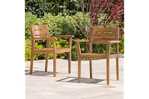 GREAT DEAL FURNITURE Christopher Knight Home Stamford Outdoor Acacia Wood Dining Chairs, 2-Pcs Set, Teak Finish