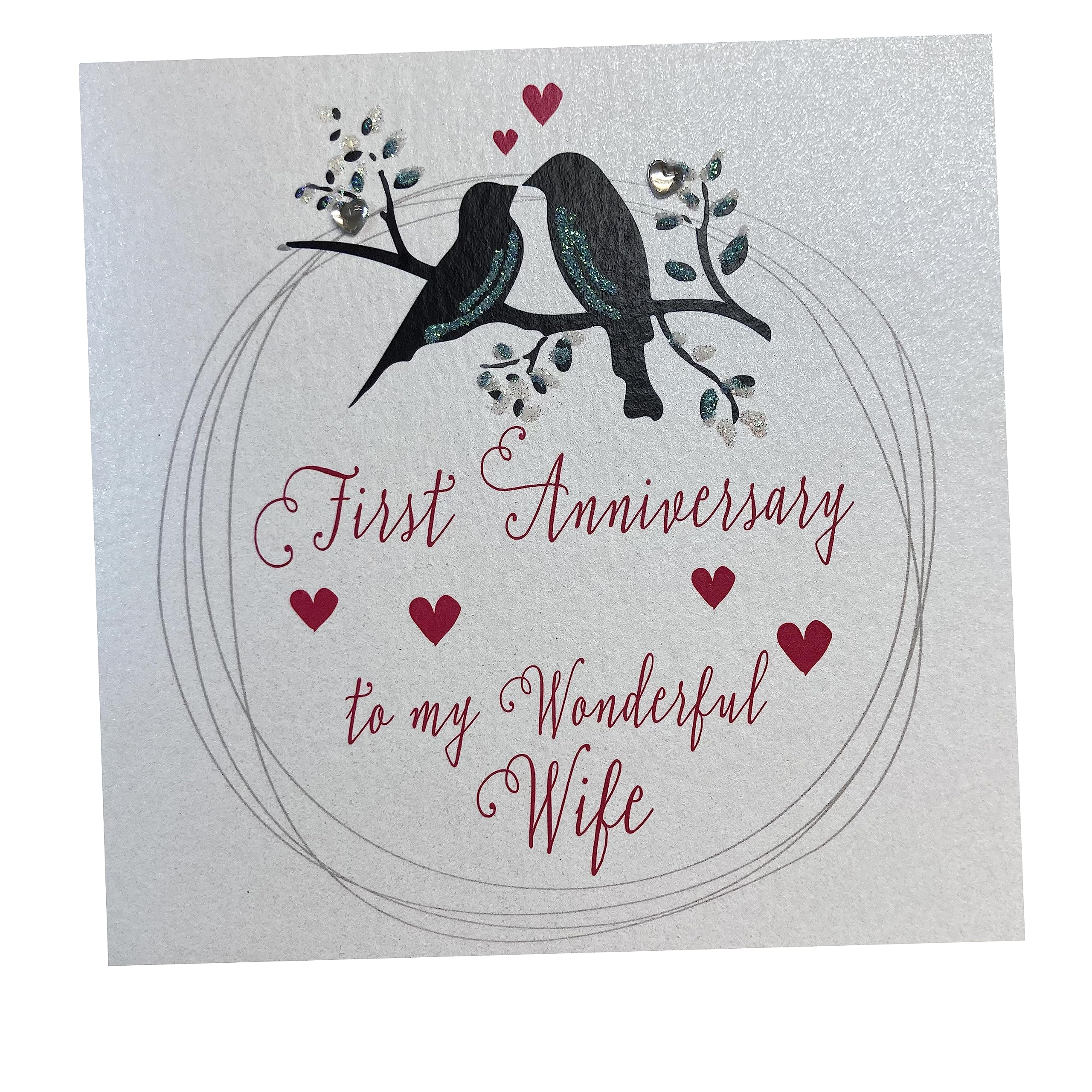 white cotton cards Handmade First Anniversary To My Wonderful Wife Card, White, WA1W