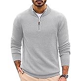Cotrasen Mens Sweater Quarter Zip Pullover Casual Knit Cotton Long Sleeve Mock Neck Polo Sweaters