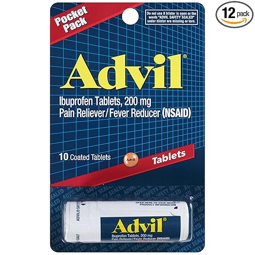 Advil Pain Reliever/Fever Reducer, 200mg Ibuprofen (10-Count Coated Tablets, Pack of 12)