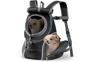 YUDODO Dog Front Carrier Backpack with Sunshade Hood, 2 Head-Out (Front & Side) Breathable Pet Carrier for Small Dog, Ventilated Doggy Backpack for Hiking Outdoor (Upgraded – Black, L)