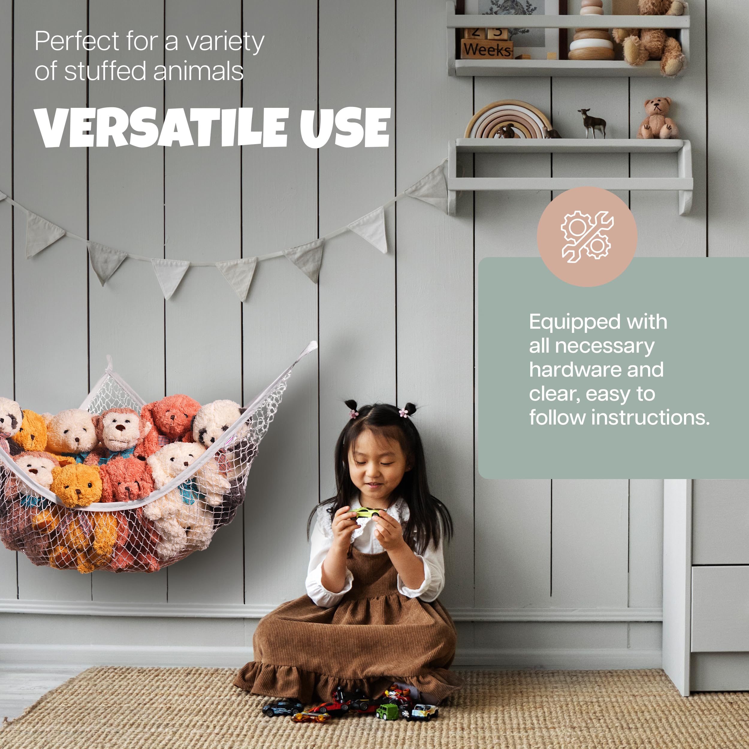 Handy Laundry Stuffed Animal Hammock Corner Net 2-Pack – Stuffed Animal Net & Mesh Toy Organizer for Kids Room – Flexible Storage for Plush Toys, Teddy Bears & Cuddly Favorites – Durable, Easy Install