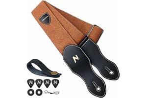 Nefelibata Guitar Strap with Pick Pocket, 2.3 inch Leather Carving Guitar Straps with Vegan Leather Ends,60s Vintage Style（Tan Weave）