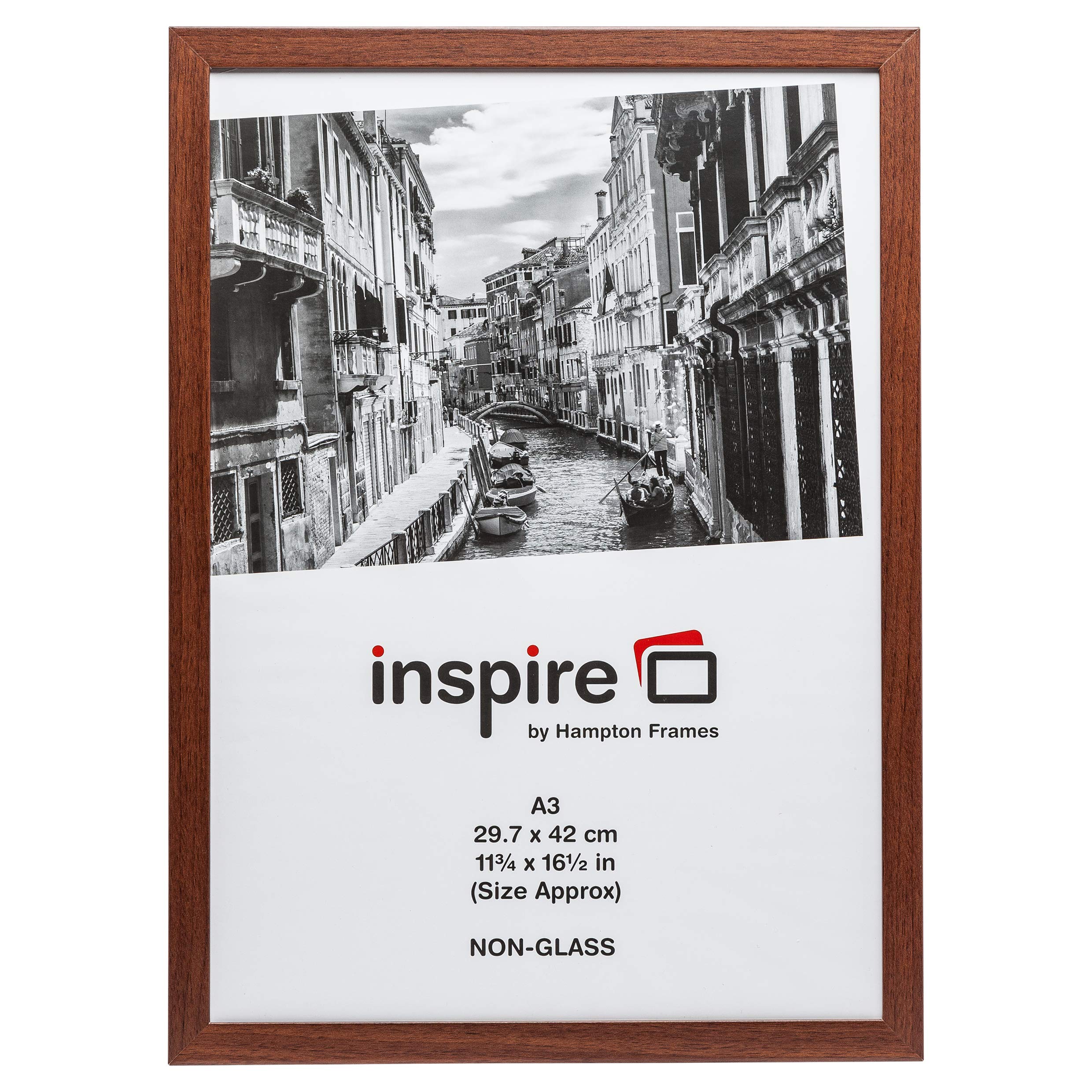 Hampton Frames | Munich A3 Photo Frame, 30x42cm, Brown Wood | Non-glass Aperture, Wall Mount, Portrait or Landscape Display | Certificate and Poster Frame for Home or Office