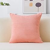 Home Brilliant Pink Throw Pillow for Couch Pillow Cover 18x18 Striped Velvet Corduroy Pillow Cover for Holiday Party, 18 x 18 inch, Coral