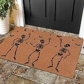 Hahafelt Halloween Door Mat Halloween Dancing Skeleton Welcome Doormat Outdoor 17 x 29 Inch Imitation Coir Rug for Front Door Porch Entryway Outside Entrance Decoration