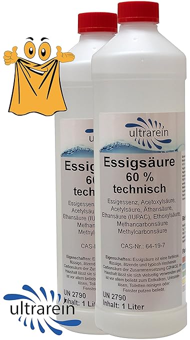 2x 1Liter Essigsäure 60 *Rein wie EssigEssenz für Reinigung