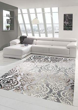 Designer Tapis Contemporain Tapis En Laine Heather Salon Ornement Tapis Tapis Gris Crème Taupe Größe 200 X 290 Cm