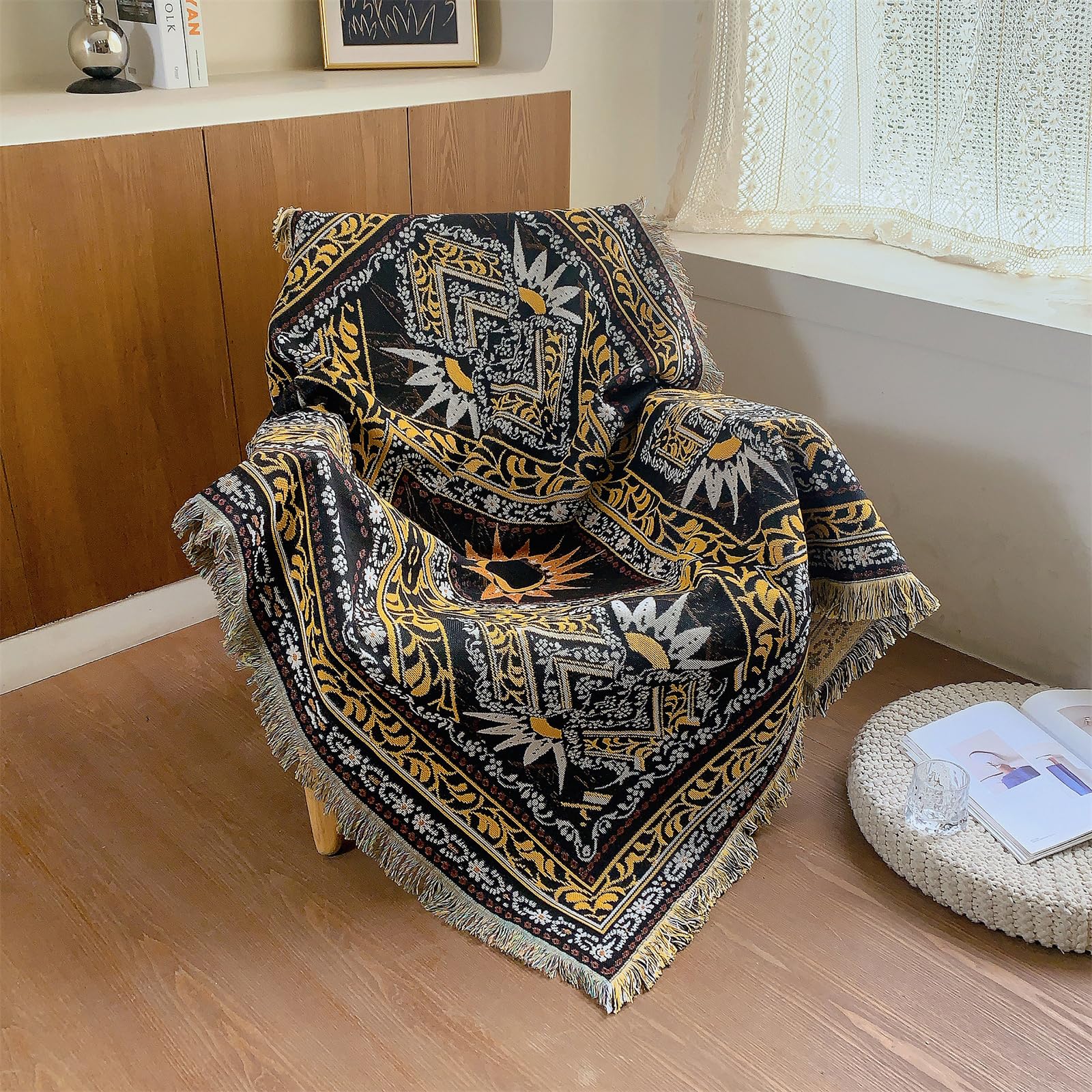 Shesyuki Boho Throw Blanket Reversible Cotton