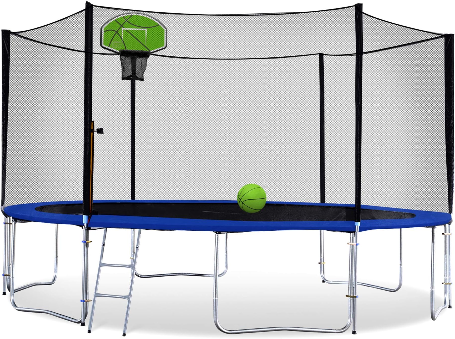 Exacme 16 15 14 13 12 10 8 Foot Trampoline with Basketball Hoop and Enclosure Net for Kids, Heavy Duty Outdoor Backyard Trampoline with Ladder for Adult Family, 6180+BH