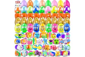 PISTROY 139 Pack Prefilled Easter Eggs with Toys Inside, Plastic Eggs Fillers Basket Stuffers Easter Eggs Hunt Games Party Favors Save Time Gifts