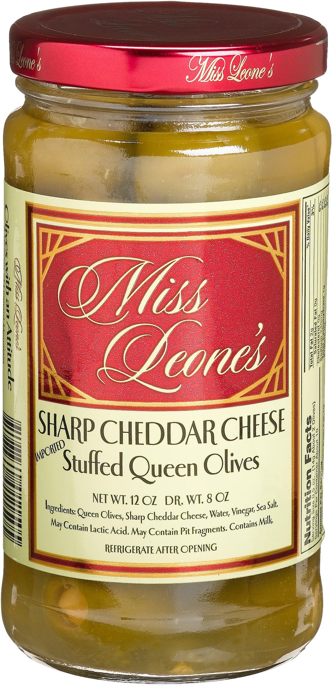 Leonard Mountain Miss Leone's Sharp Cheddar Cheese Stuffed Queen Olives, 12 Oz., Pack of 3