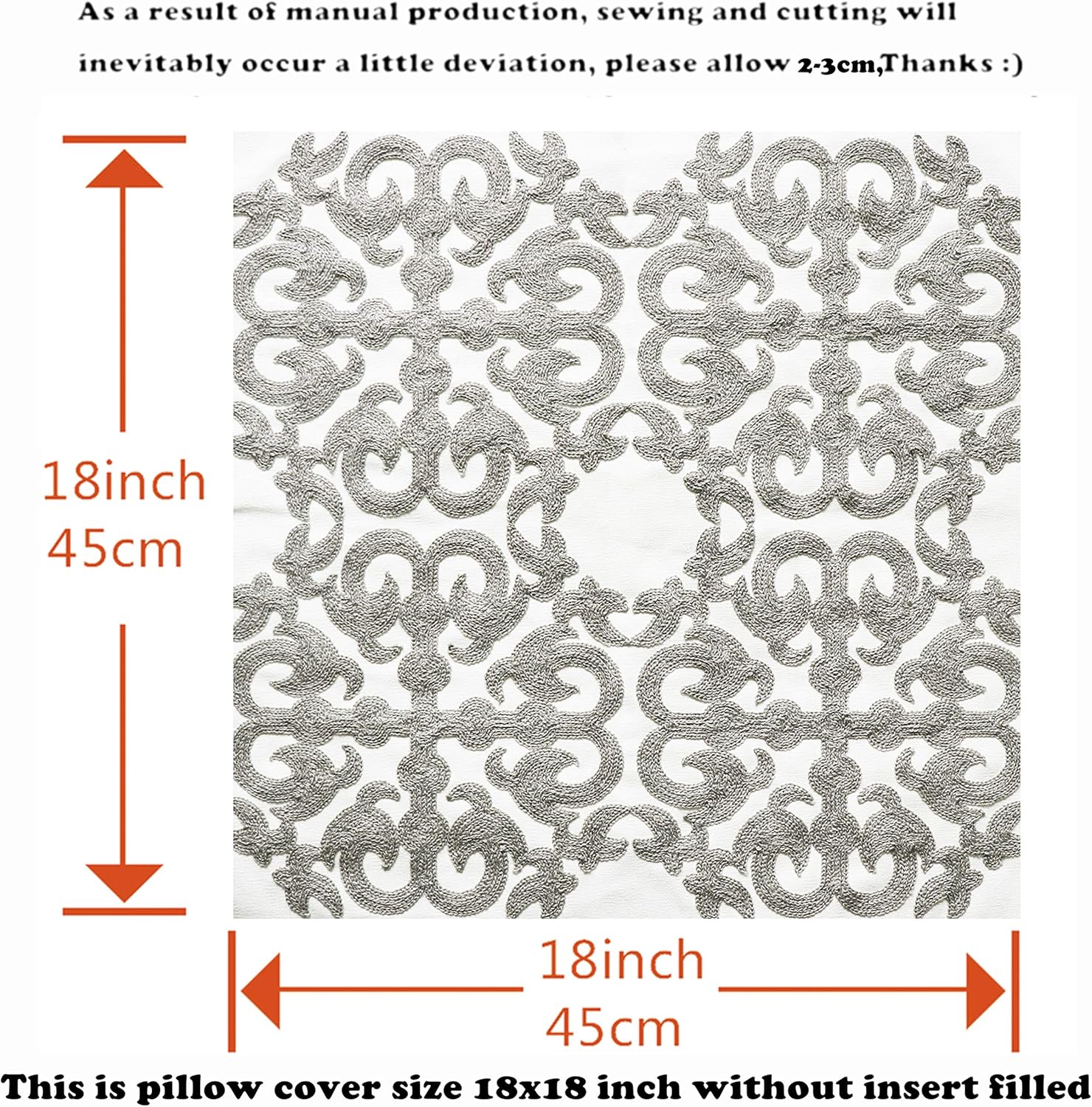 SLOW COW Cotton Embroidery Decorative Throw Pillow Cover Grey Cushion Cover 18x18 Inches, 1PC: Home & Kitchen