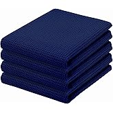 PurpleEssences Waffle Weave Kitchen Towel, 100% Cotton - 15x25 Inches with Hanging Loop, Ultra Soft Absorbent Quick Drying Dish Cloth, Tea and Hand Towels, 4 Pack - Spring Easter Summer - Navy Blue